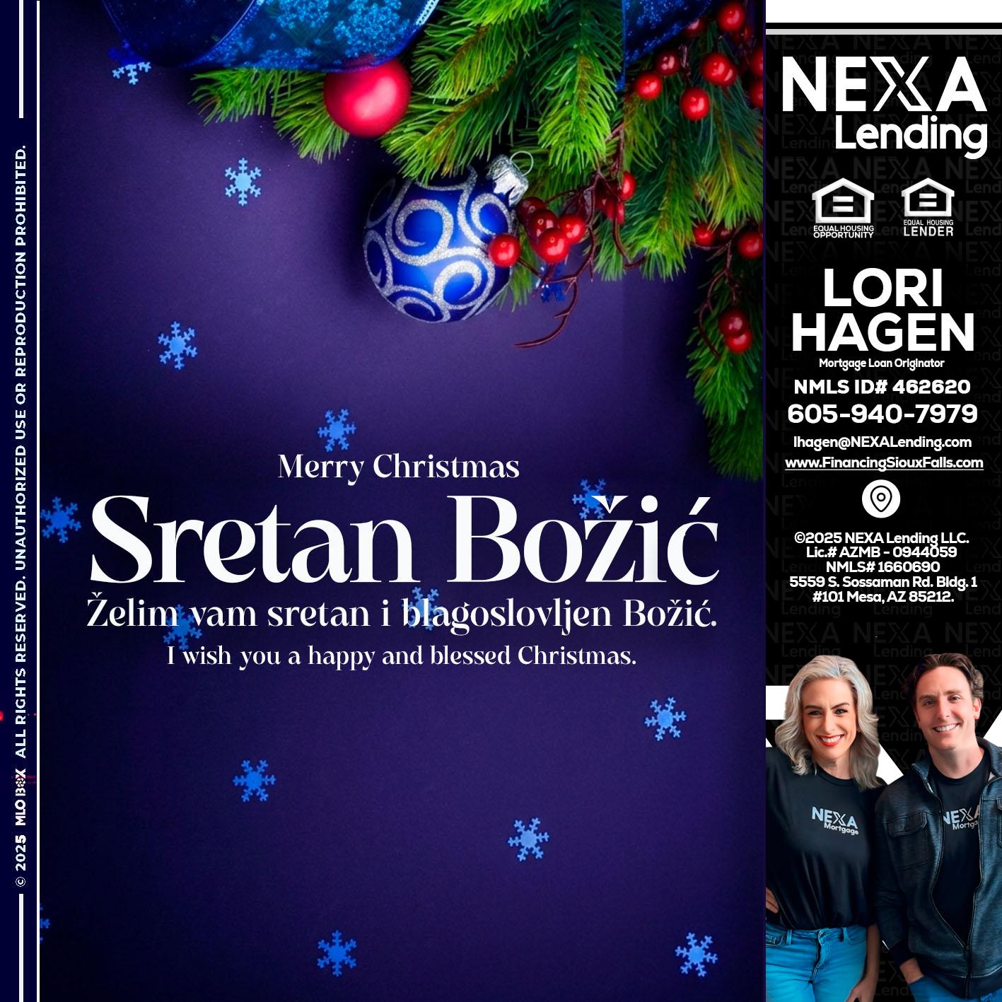 Sretan Božić - Lori Hagen & Tony Bartholomaus -Mortgage Brokers