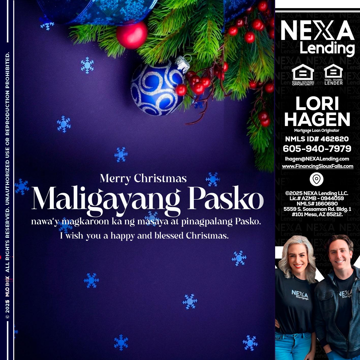 Maligayang Pasko - Lori Hagen & Tony Bartholomaus -Mortgage Brokers