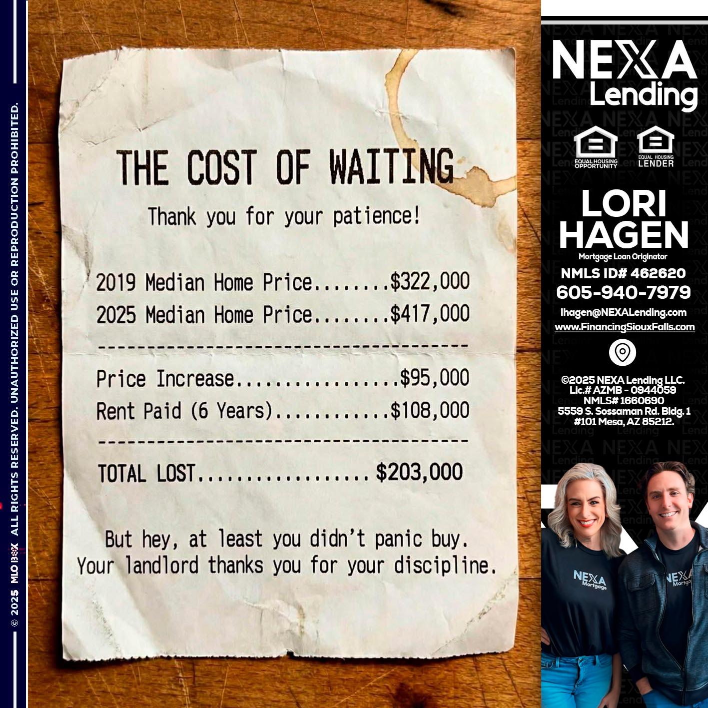 THE COST OF WAITING - Lori Hagen & Tony Bartholomaus -Mortgage Brokers