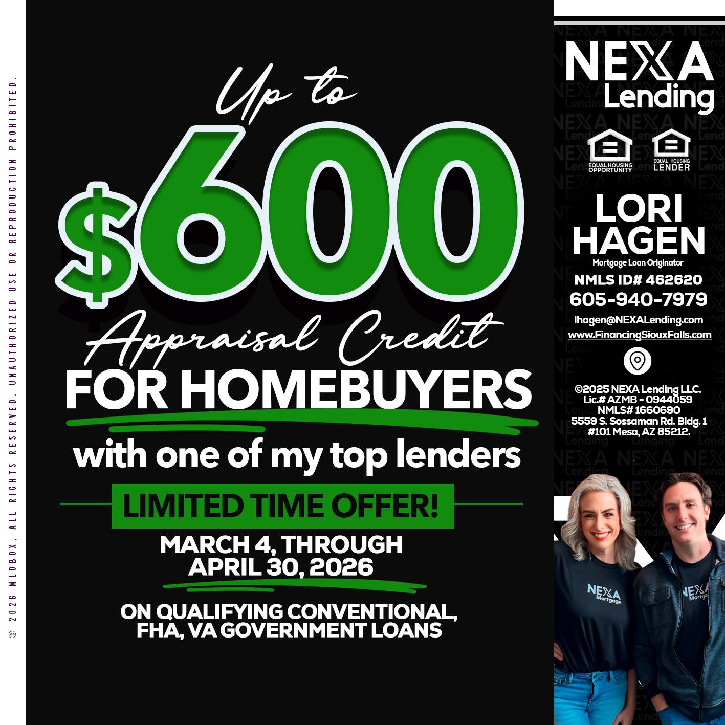 up to $600 - Lori Hagen & Tony Bartholomaus -Mortgage Brokers