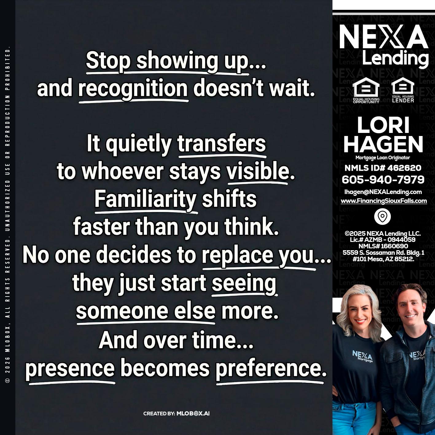 STOP SHOWING - Lori Hagen & Tony Bartholomaus -Mortgage Brokers