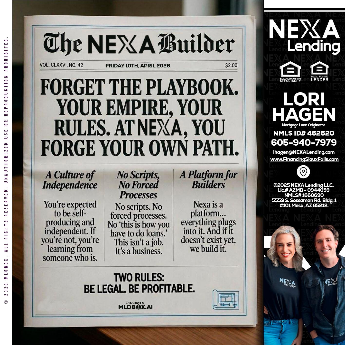 THE NEXA BUILDER - Lori Hagen & Tony Bartholomaus -Mortgage Brokers