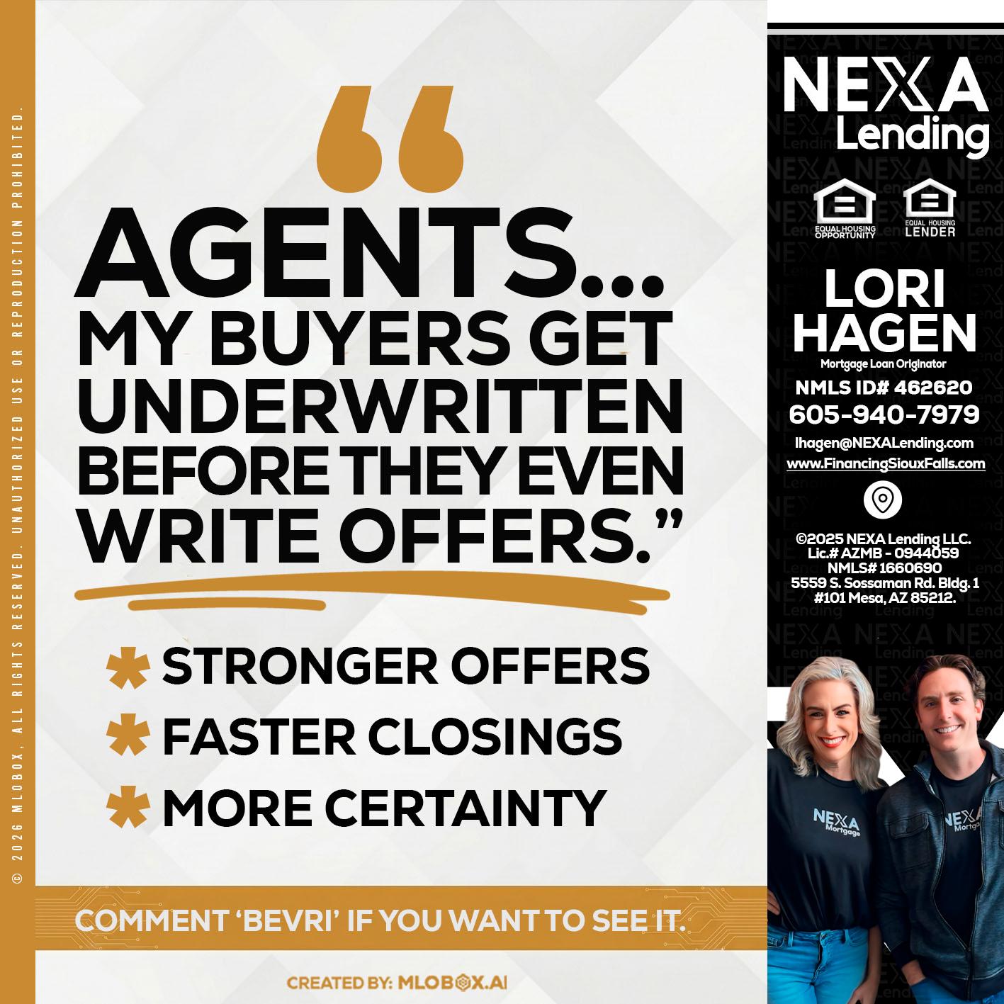 agents - Lori Hagen & Tony Bartholomaus -Mortgage Brokers
