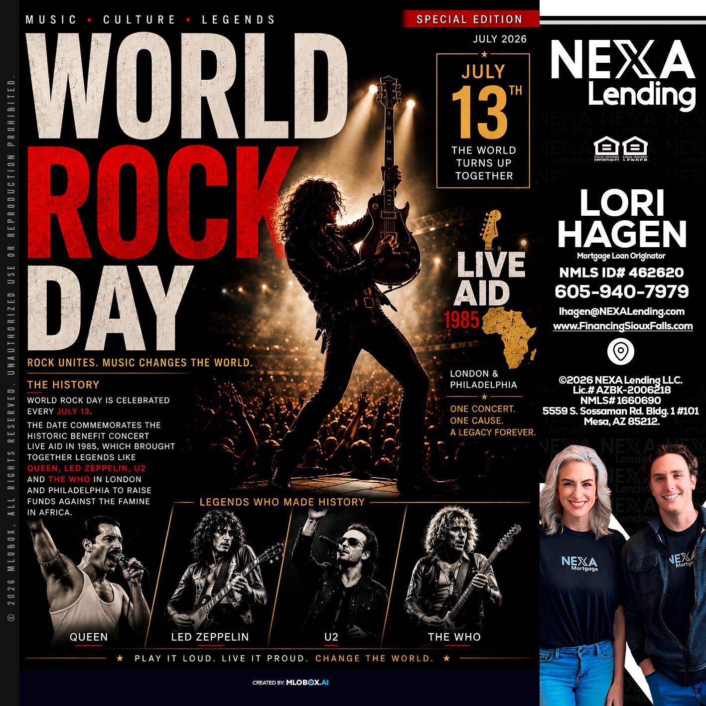 WORLD ROCK MUSIC DAY - Lori Hagen & Tony Bartholomaus -Mortgage Brokers