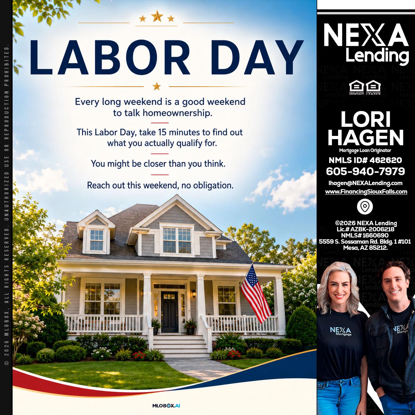 LABOR DAY - Lori Hagen & Tony Bartholomaus -Mortgage Brokers