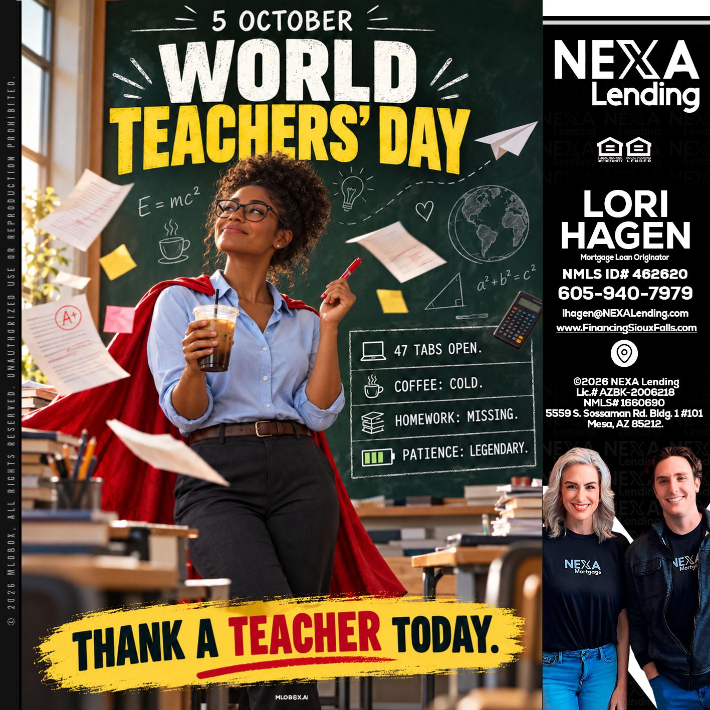 world teacher day - Lori Hagen & Tony Bartholomaus -Mortgage Brokers