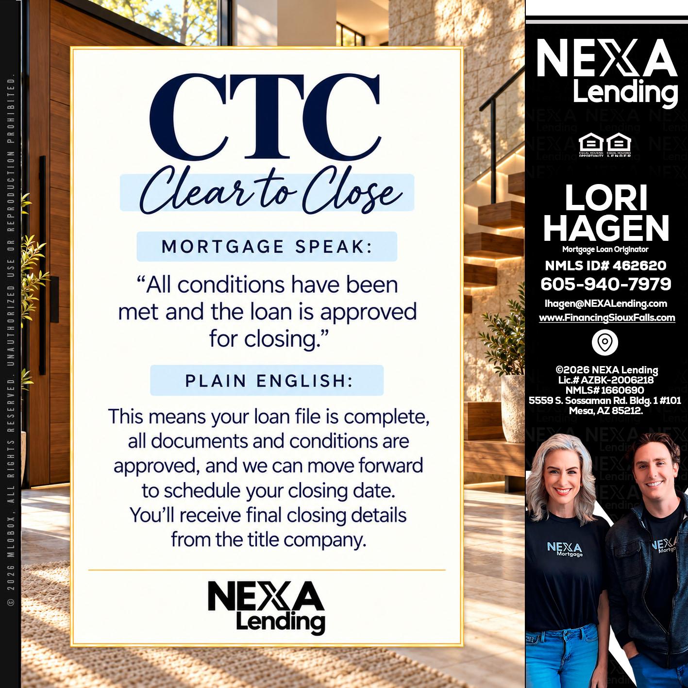 CLEAR TO CLOSE - Lori Hagen & Tony Bartholomaus -Mortgage Brokers