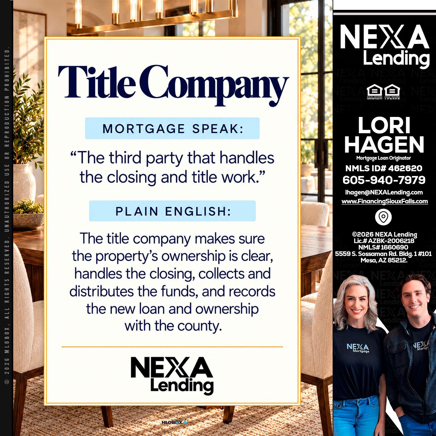 TITLE COMPANY - Lori Hagen & Tony Bartholomaus -Mortgage Brokers